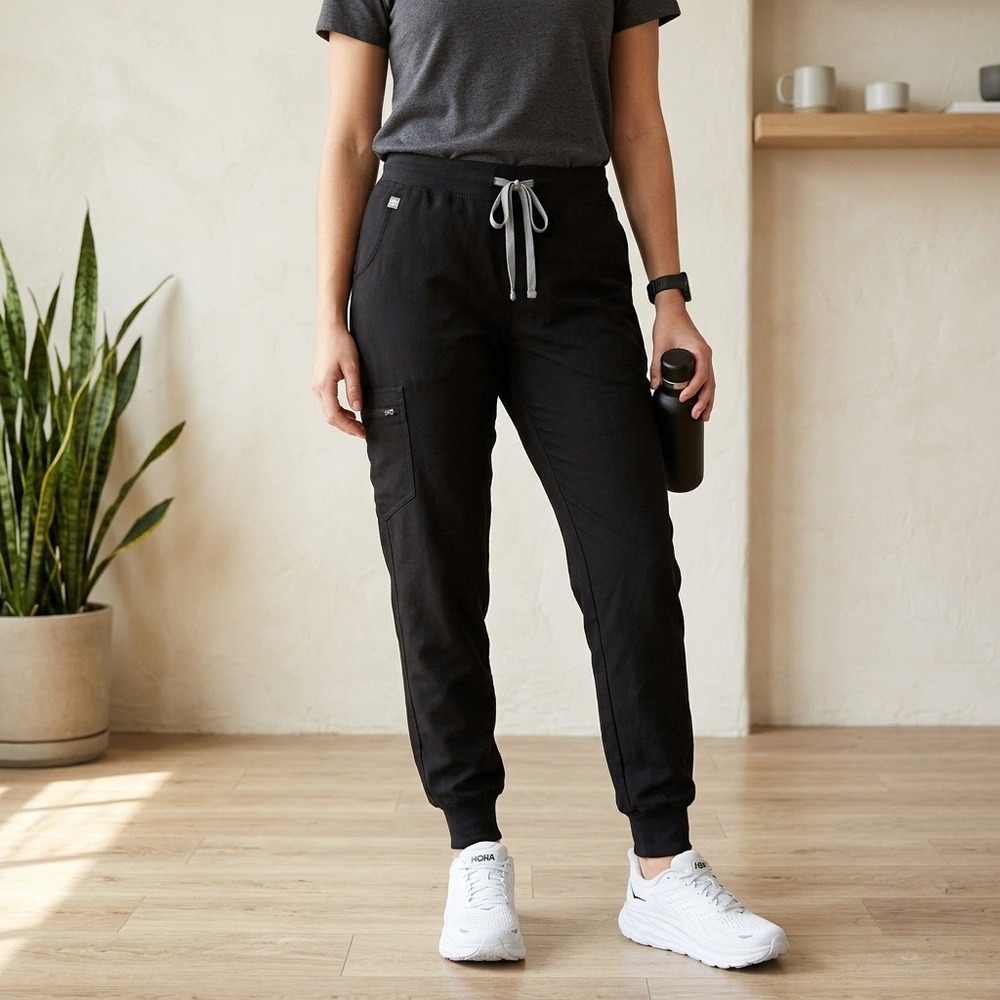 FIGS Womens Zamora Jogger Pants Medium Black Cargo Drawstring Scrub Workwear